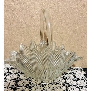 Vintage Crystal Carnival Glass Large Fireside Fern Basket